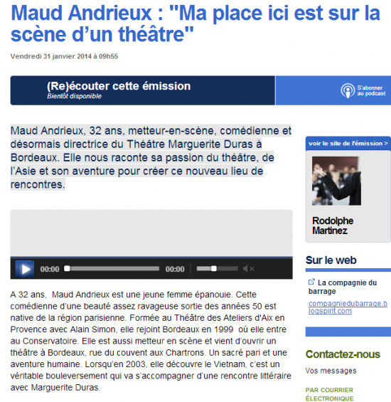 maud andrieux, comédienne, rodolphe martinez, france bleu, tmd